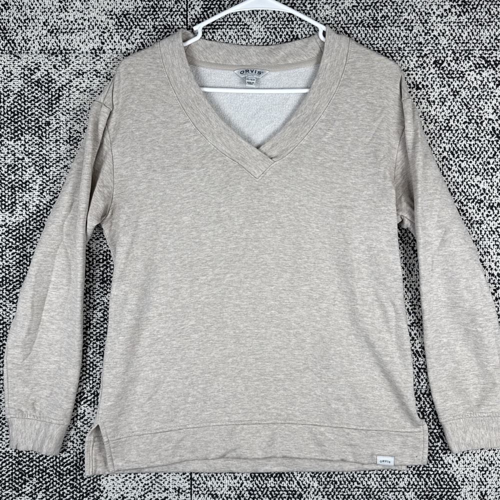 Orvis Classic Collection V Neck Sweatshirt Womens XS Beige Modal Blend‎ Pullover